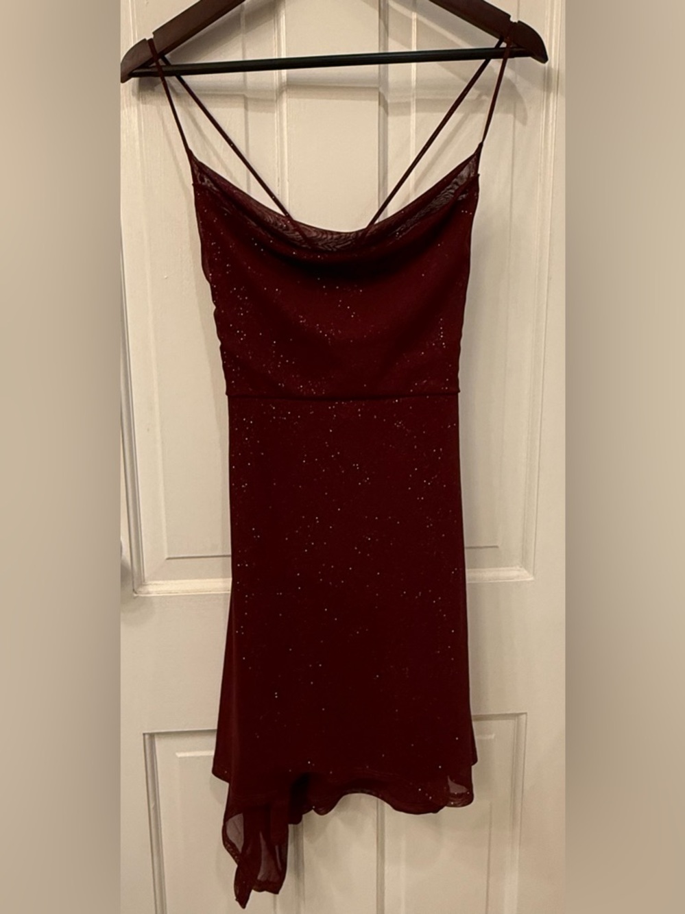 🍷 Large Windsor Sparkle Asymmetrical Wine-Red Slip Dress 🍷